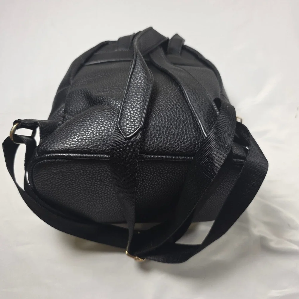 Michael Kors Mini Backpack Black Pebbled Vegan Leather Gold Hardware MK Logo